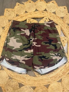Men’s NFQ Camo Swim Shorts — Olive Green Camo